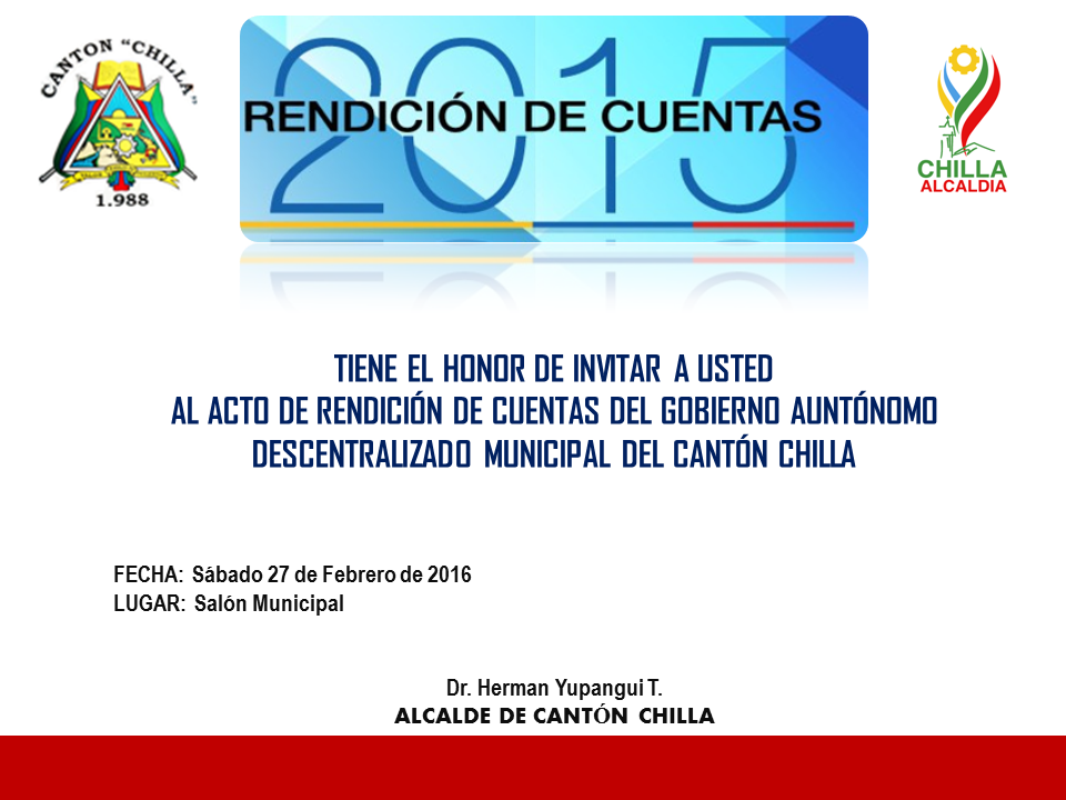 Rendición de Cuentas del GAD Municipal de Chilla 2015