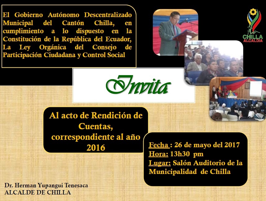 Rendición de Cuentas del GAD Municipal de Chilla 2016